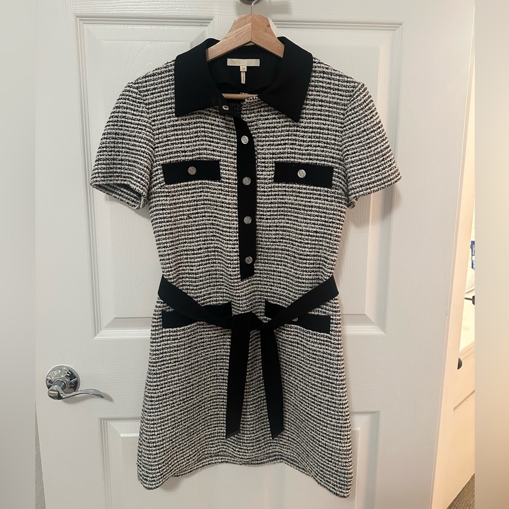 MAJE - size 38 mini dress. In black/White with waist tie.